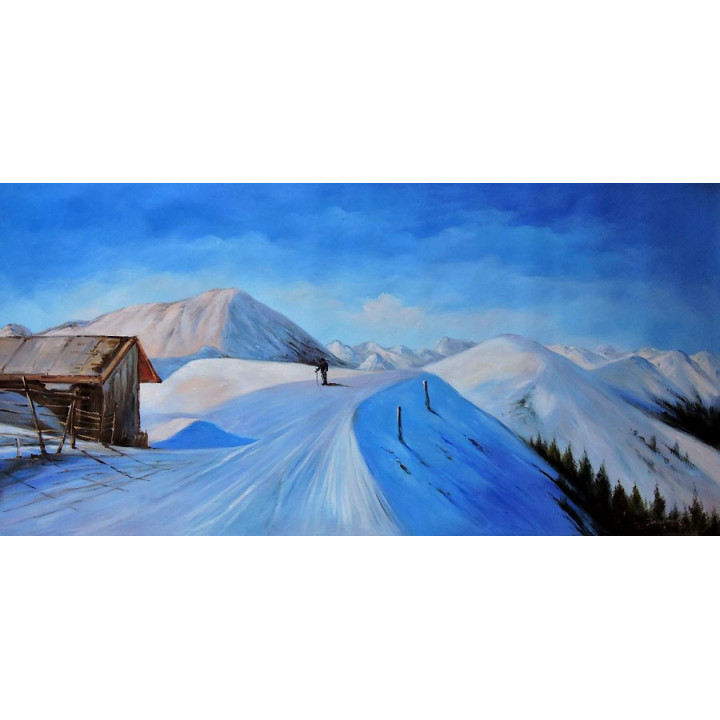 Asitz-Leogang im Winter - handgemaltes Ölbild in 50x100cm
