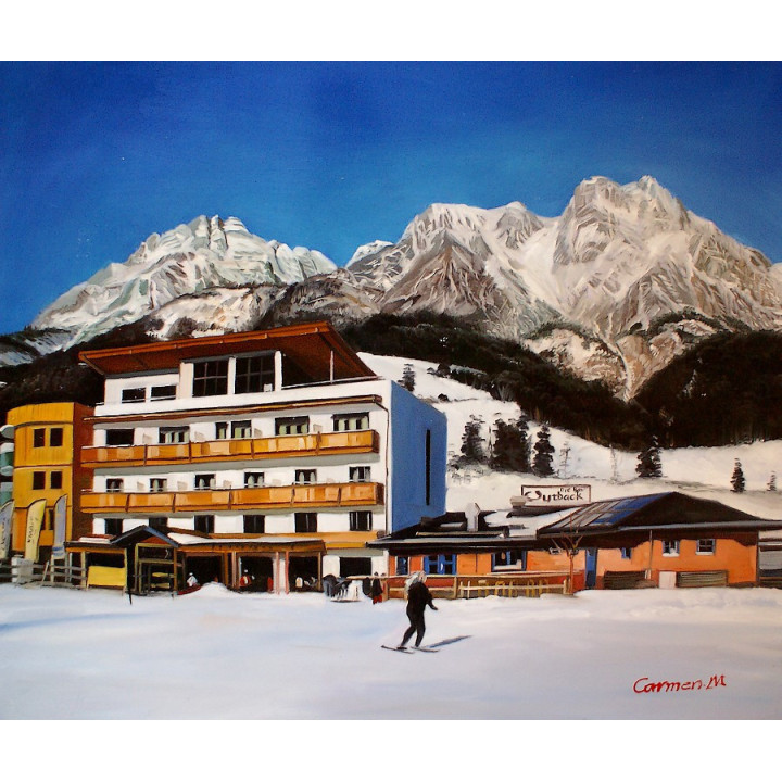 Asitz-Leogang im Winter - handgemaltes Ölbild in 50x100cm