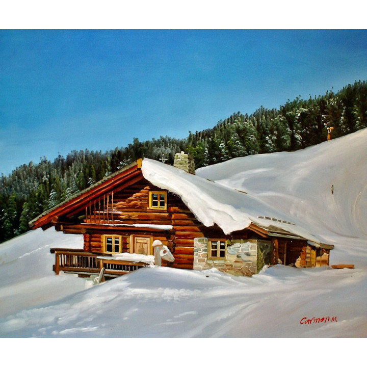 Asitz-Leogang im Winter - handgemaltes Ölbild in 50x100cm
