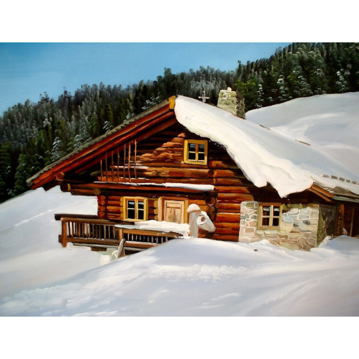 Almhütte neben Rachkuchl Hochwartalm Saalbach HANDGEMALT 50x60cm