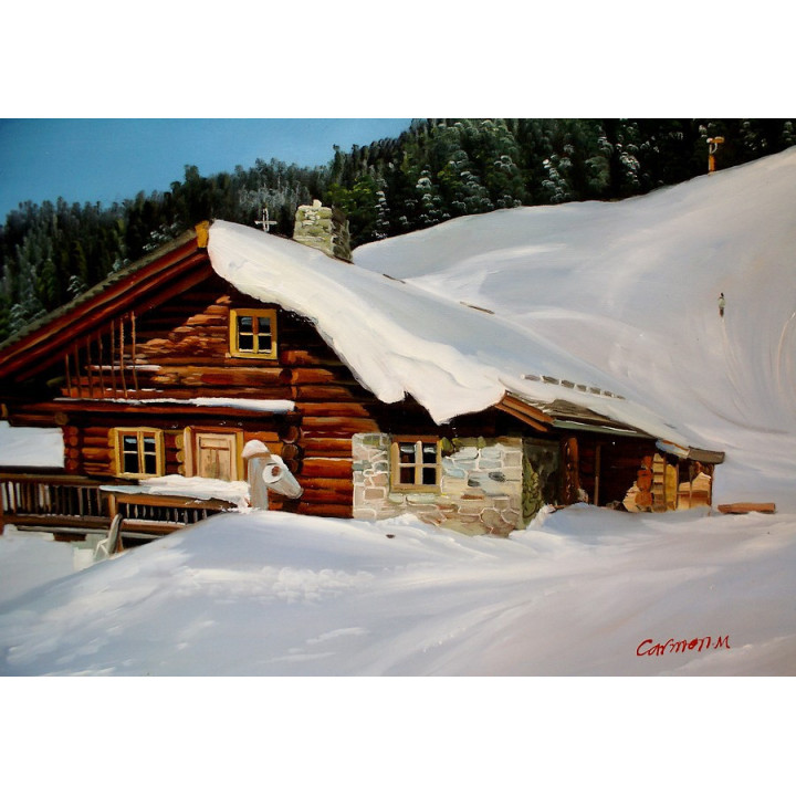 Asitz-Leogang im Winter - handgemaltes Ölbild in 50x100cm