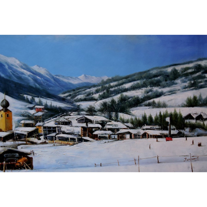 Ölbild Saalbach Hinterglemm Winterlandschaft Ölgemälde HANDGEMALT 50x110cm