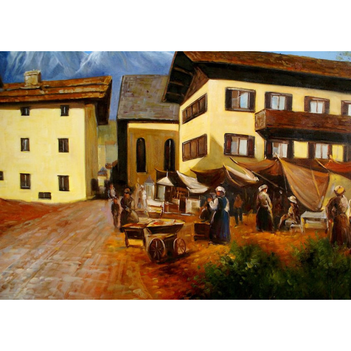 Ölbild Leogang Dorfplatz Anno Ölgemälde HANDGEMALT 60x90cm 