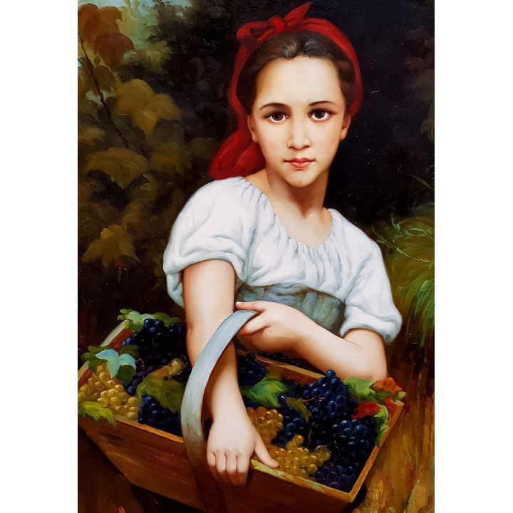 Mädchen bei Weinreben - handgemaltes Ölbild in 60x90cm v. William Bouguereau_11-95