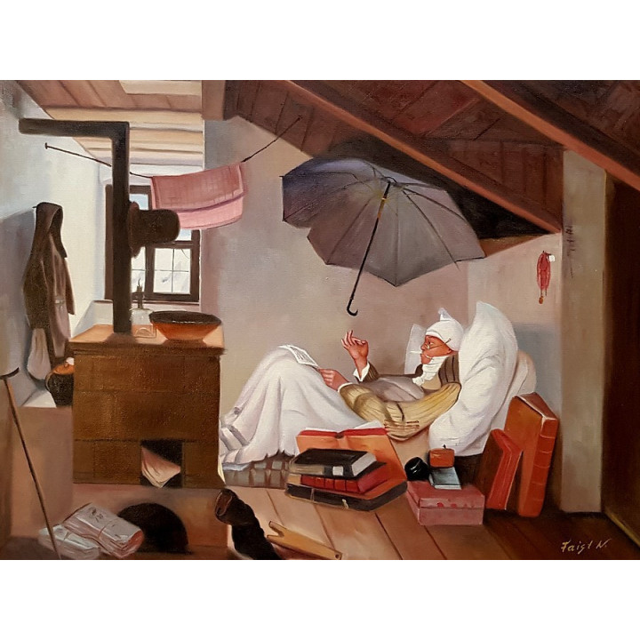 Carl Spitzweg Der arme Poet 60x80cm handgemaltes Ölbild-50x60cm