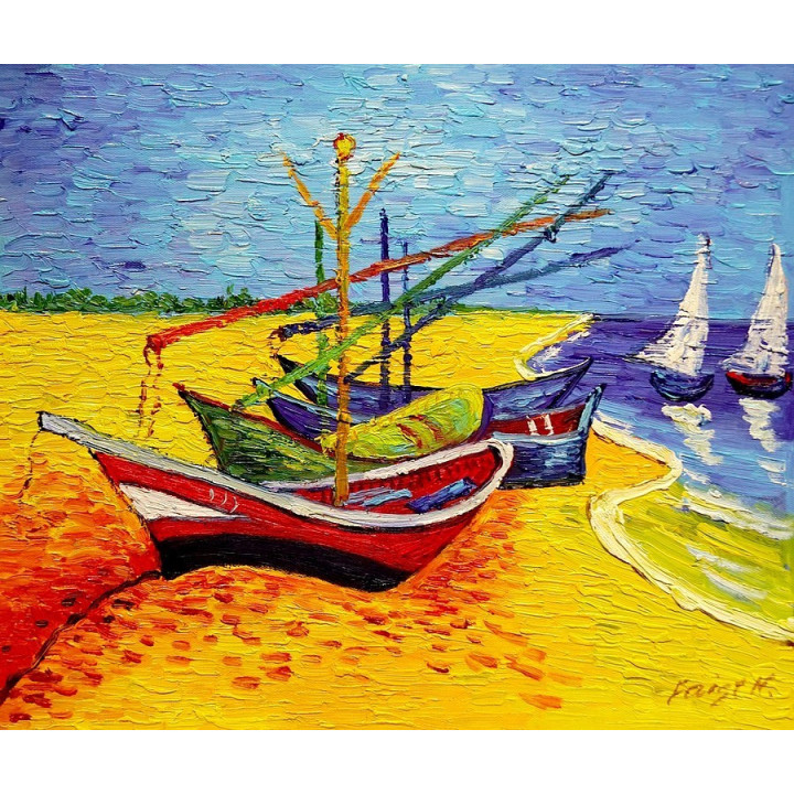 Fischerboote, Vincent van Gogh - handgemaltes Ölbild 33x38cm