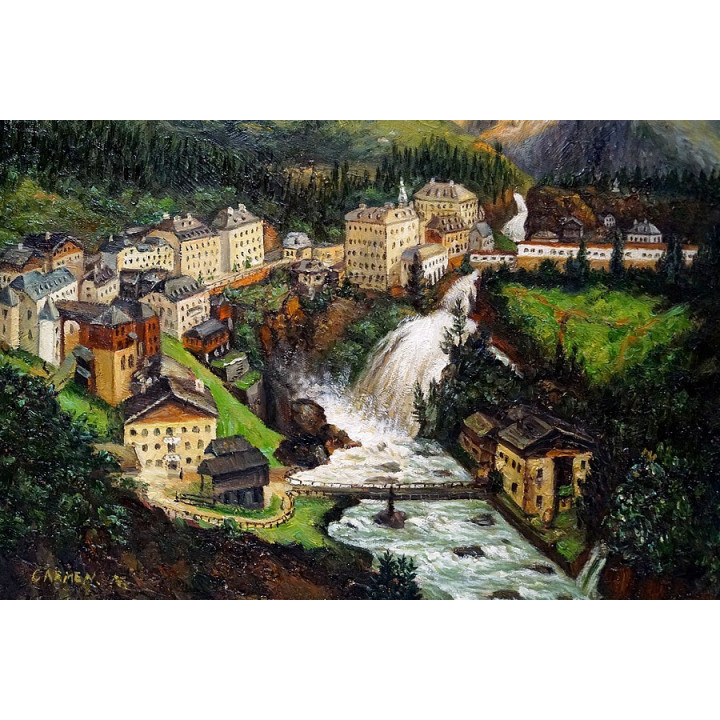 Ölgemälde - alte Ansicht v.  - Badgastein in 1925  -UNIKAT auf ÖL