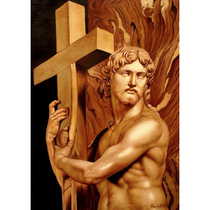 Jesus mit Kreuz - Ölgemälde handgemalt