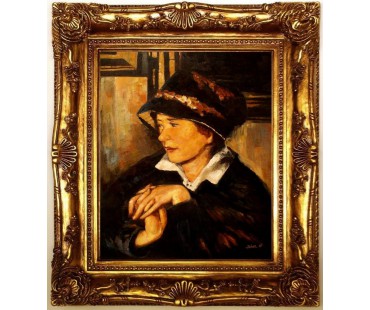 Faistauer Anton - Dame mit schwarzen Hut - handgemaltes Ölbild in 50x60cm
