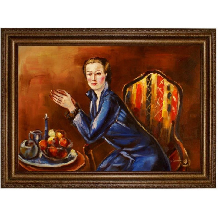 Faistauer Anton - Dame in blauen Kleid - handgemaltes Ölbild in 50x70cm
