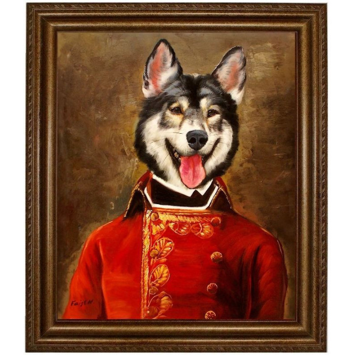 Alaskan Malamute Hund im Anzug - handgemaltes Ölbild in 50x60cm