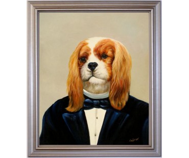 Cavalier Hund im Anzug - handgemaltes Ölbild in 50x60cm