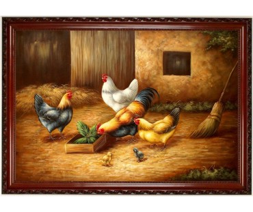 Hühner- handgemaltes Ölbild in 60x90cm-4-21