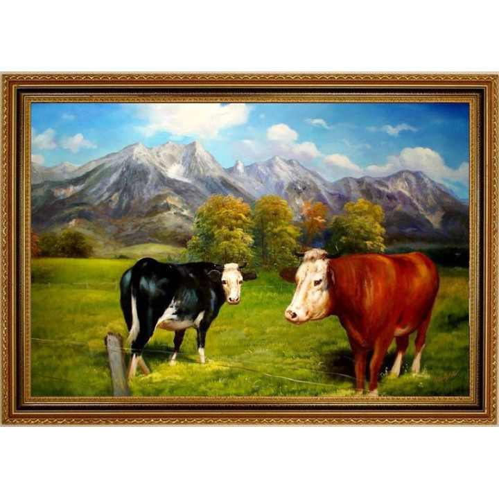 Kühe am Steinerne Meer - handgemaltes Ölbild in 60x90cm