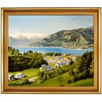 Ölgemälde - alte Ansicht v. Thumersbach gegen Zell am See 50x60cm