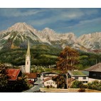 Going in Tirol mit Blick auf den Wilden Kaiser - Ölgemälde