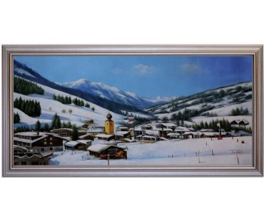 Ölbild Saalbach Hinterglemm Winterlandschaft Ölgemälde HANDGEMALT 50x110cm