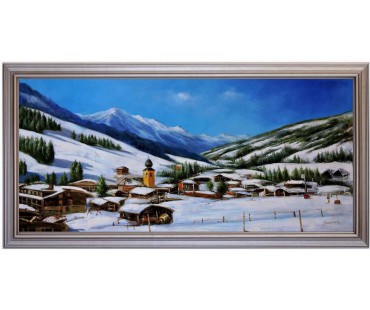 Ölbild Saalbach Hinterglemm Winterlandschaft Ölgemälde HANDGEMALT 50x110cm 