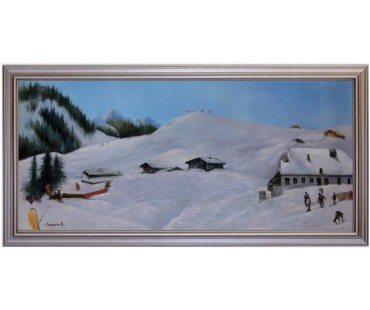 Ölbild Loferer Almen Winterlandschaft Ölgemälde HANDGEMALT 50x110cm 