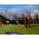 Ölbild Kühe Pferde Saalfelden Berglandschaft Ölgemälde HANDGEMALT 60x100cm 