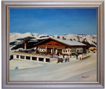 Asitz-Leogang im Winter - handgemaltes Ölbild in 50x100cm