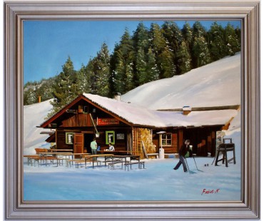 Asitz-Leogang im Winter - handgemaltes Ölbild in 50x100cm