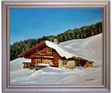 Almhütte neben Rachkuchl Hochwartalm Saalbach HANDGEMALT 50x60cm