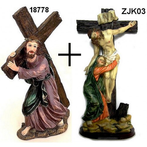 2 Stk. KRUZIFIX JESUSKREUZ KREUZ Jesus am Kreuz Maria Magdalena H32cm - NEU