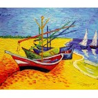 Fischerboote, Vincent van Gogh - handgemaltes Ölbild 33x38cm