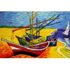 Fischerboote, Vincent van Gogh - handgemaltes Ölbild 33x38cm