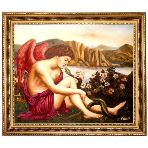 evelyn de morgan, Engel mit Schlange, Ölbild handgemalt 50x60cm