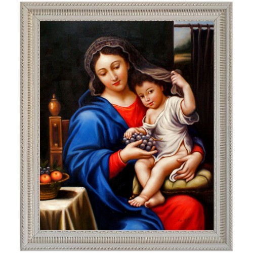Madonna mit Jesuskind und Weintrauben - Ölgemälde handgemalt